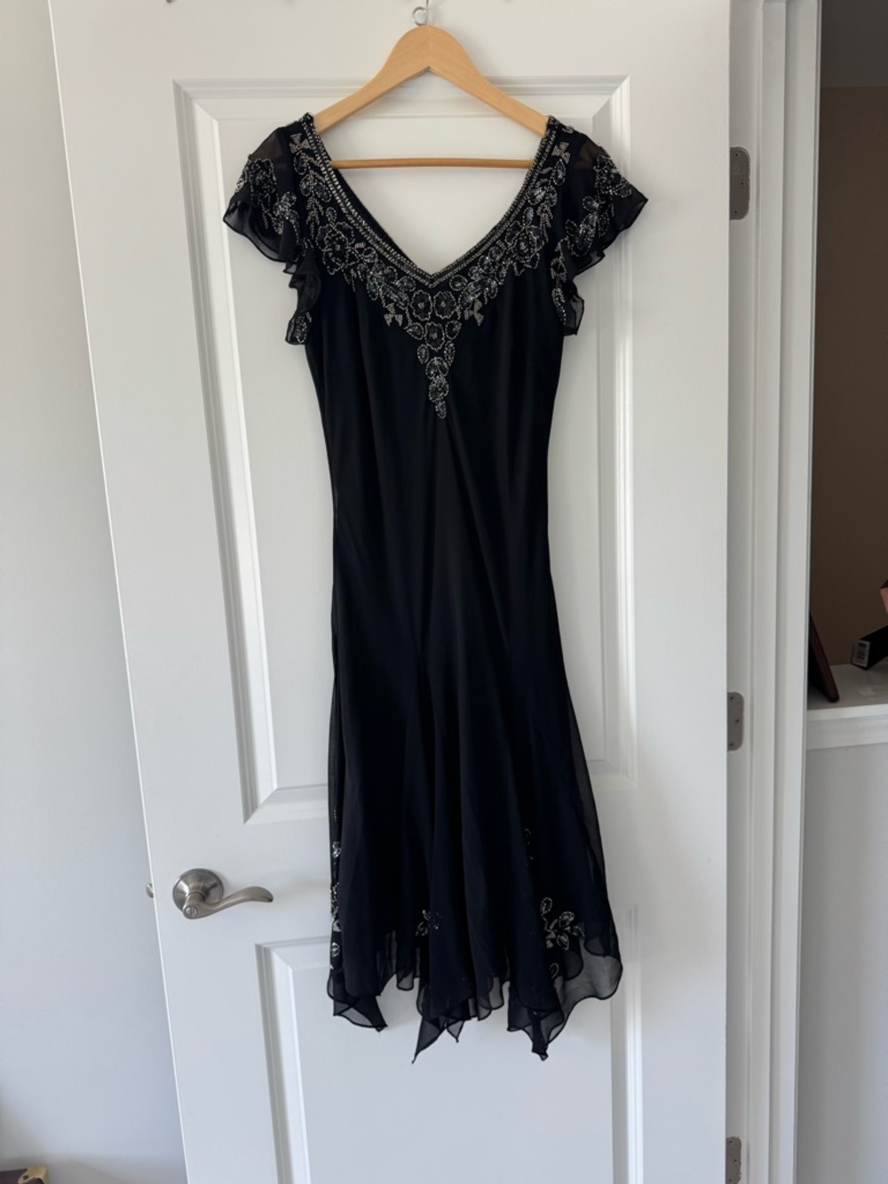 J Kara Black Midi Dress with Silver Beading
